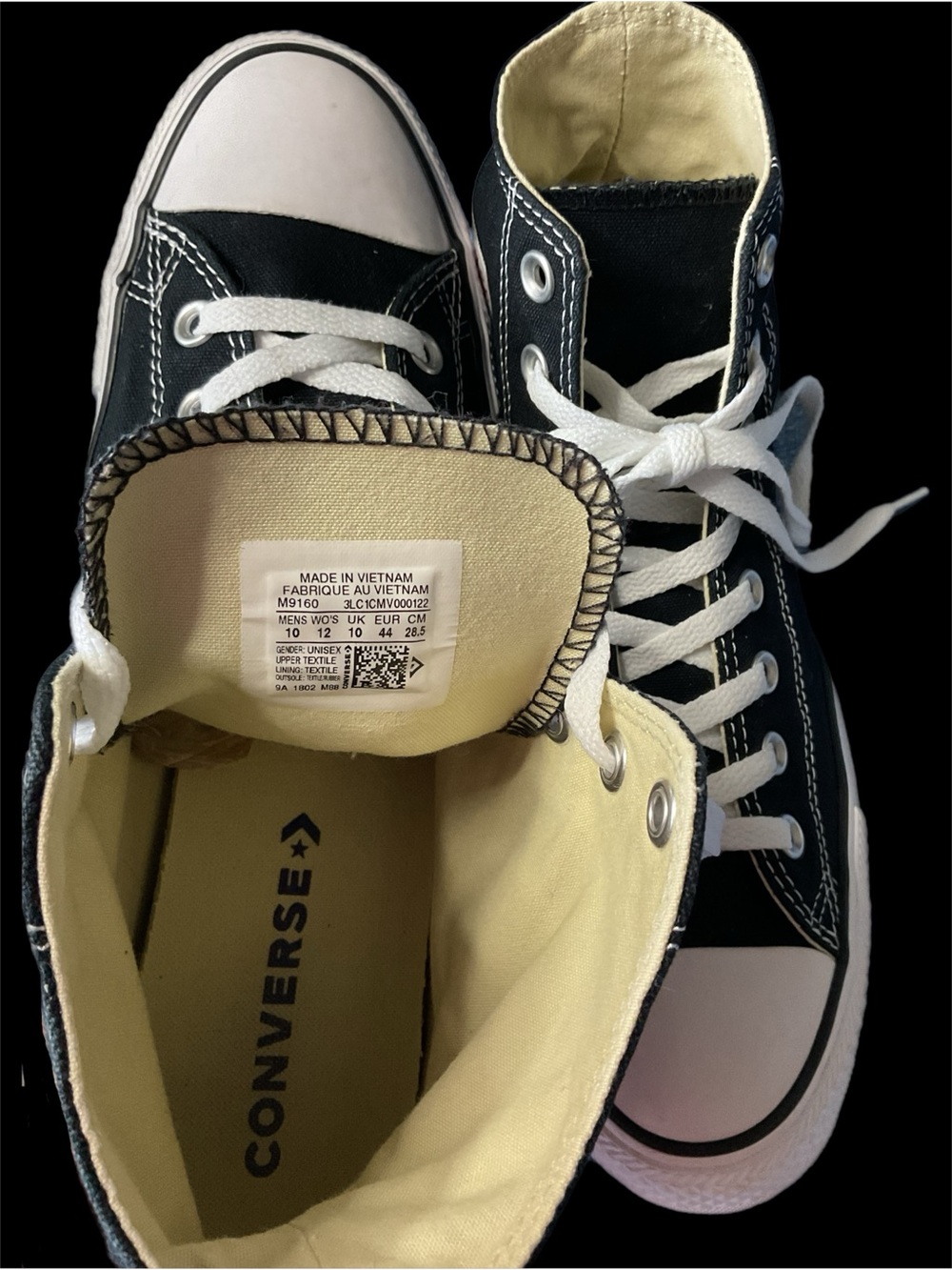 Converse Chuck Taylor All Star Shoes Mens 10 Black Hi Tops Casual Skater M9160 - Picture 12 of 16